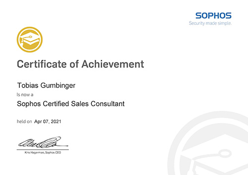 sophos sales consultant 2021 Tobias Gumbinger
